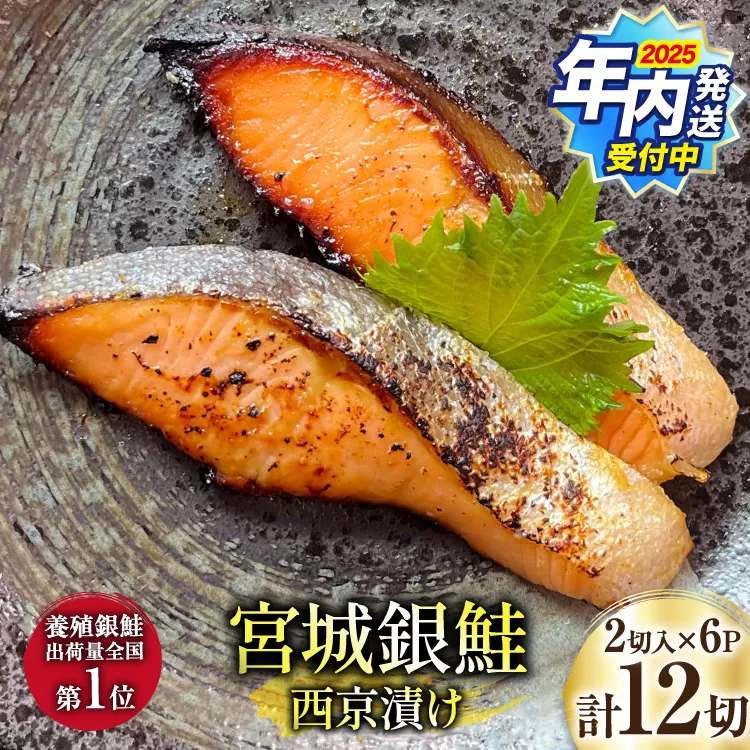 【2025 年内配送】 宮城銀鮭 西京漬け 2切入×6パック [カネダイ 宮城県 気仙沼市 20565746] 魚 魚介類 漬魚 冷凍 鮭 サケ さけ しゃけ シャケ 銀鮭 ギンザケ 西京漬け 個包装 おかず 漬け魚 切り身 切身