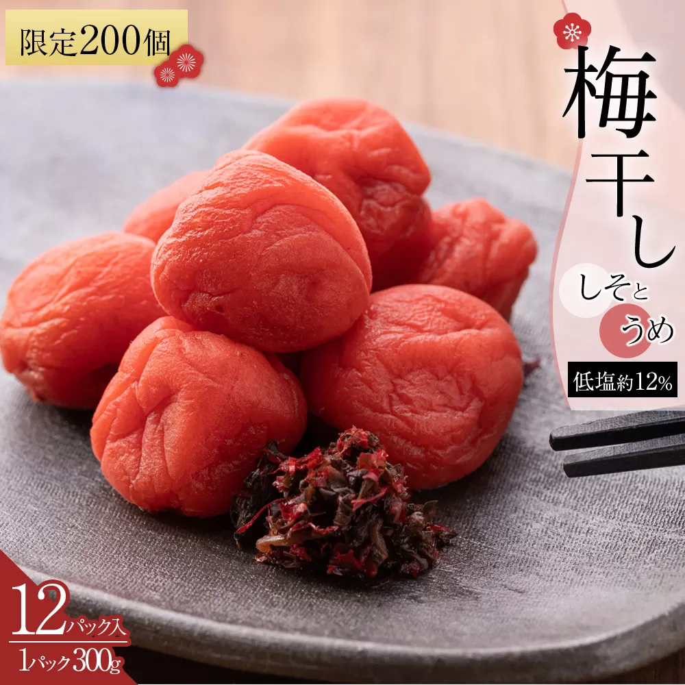 【2026年2月下旬より発送】梅干し しそとうめ 低塩約12％ 300ｇ 12パック入り 限定200個