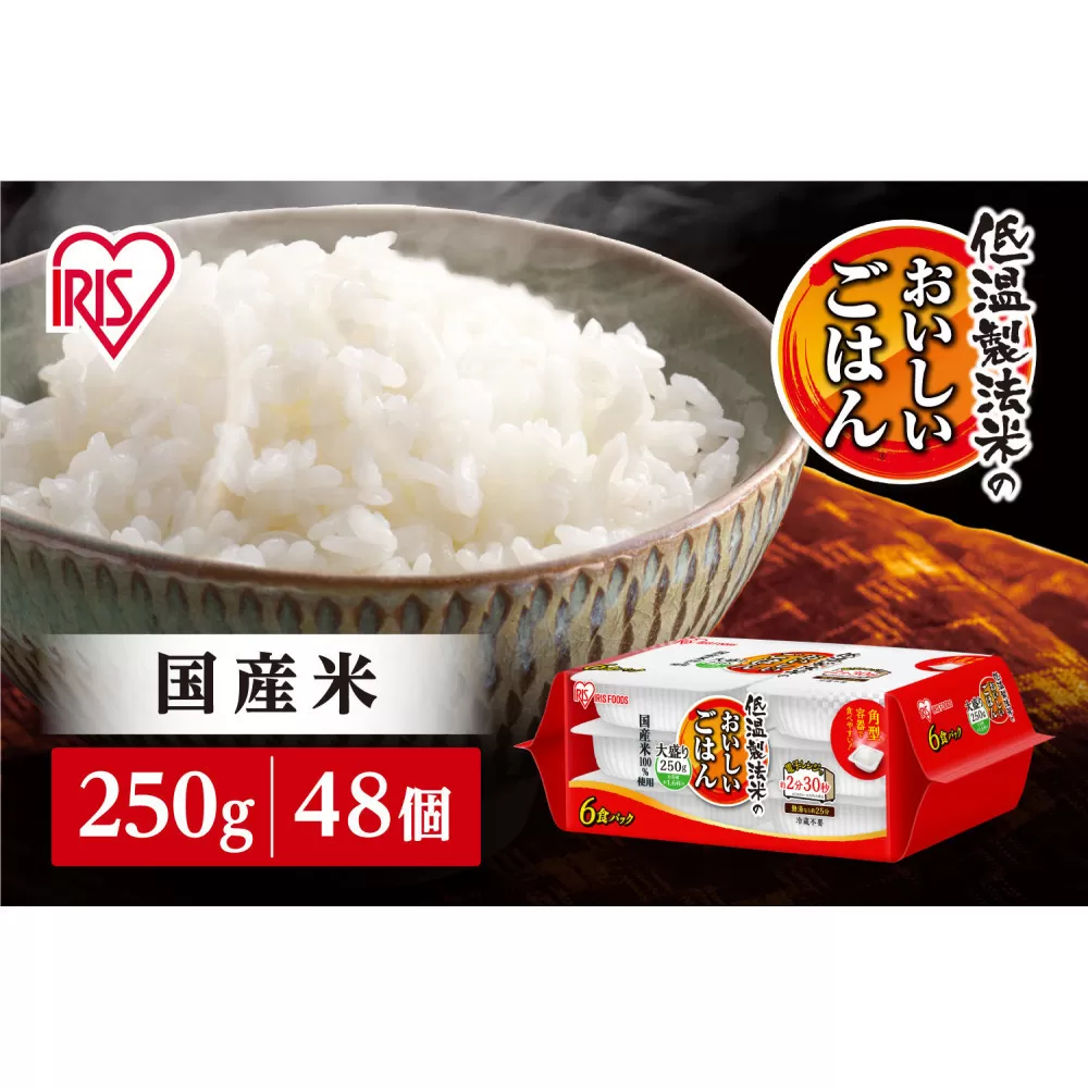 【250ｇ×48食】パックごはん 低温製法米のおいしいごはん アイリスオーヤマ アイリスフーズ  国産米100％ レトルト ご飯 ごはん パックごはん パックご飯 非常食 防災 備蓄 防災食 一人暮らし 仕送り レンチン