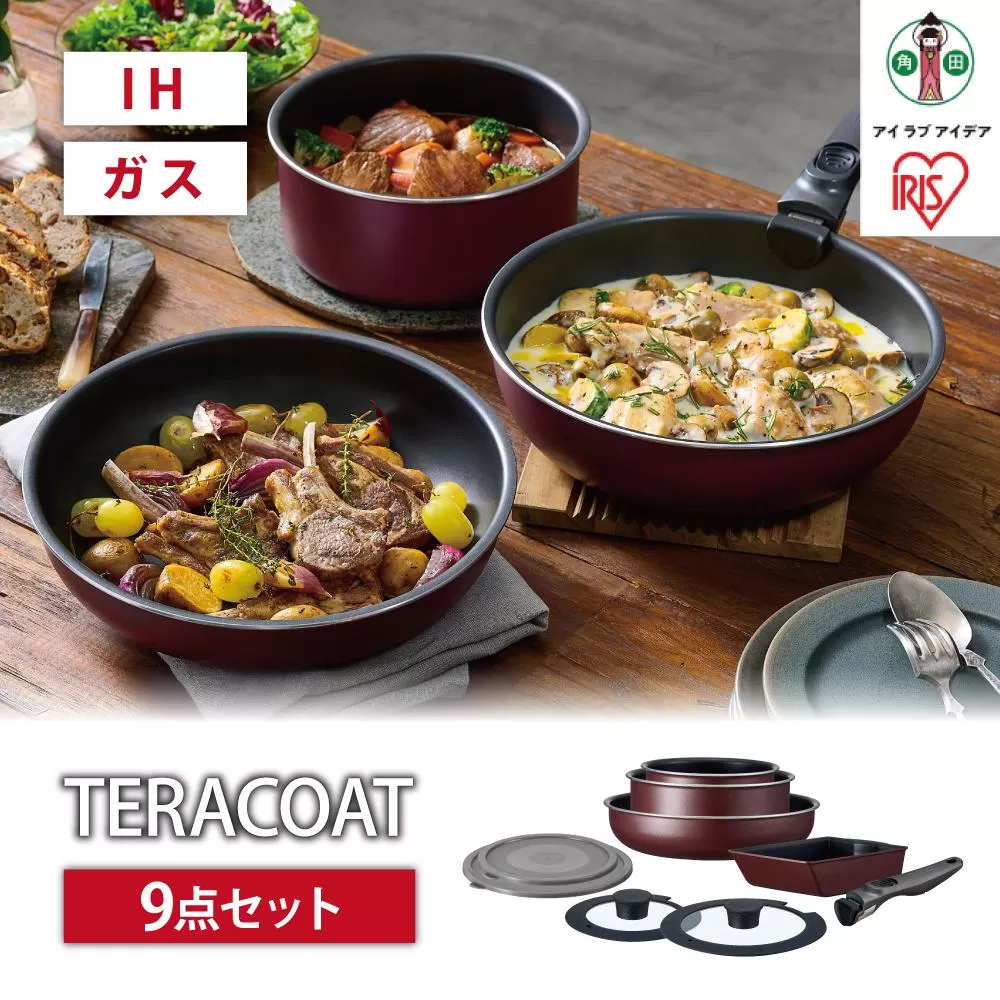 フライパン　セット　ＴＥＲＡＣＯＡＴ　９点セットEHDC-T9Sワインレッド