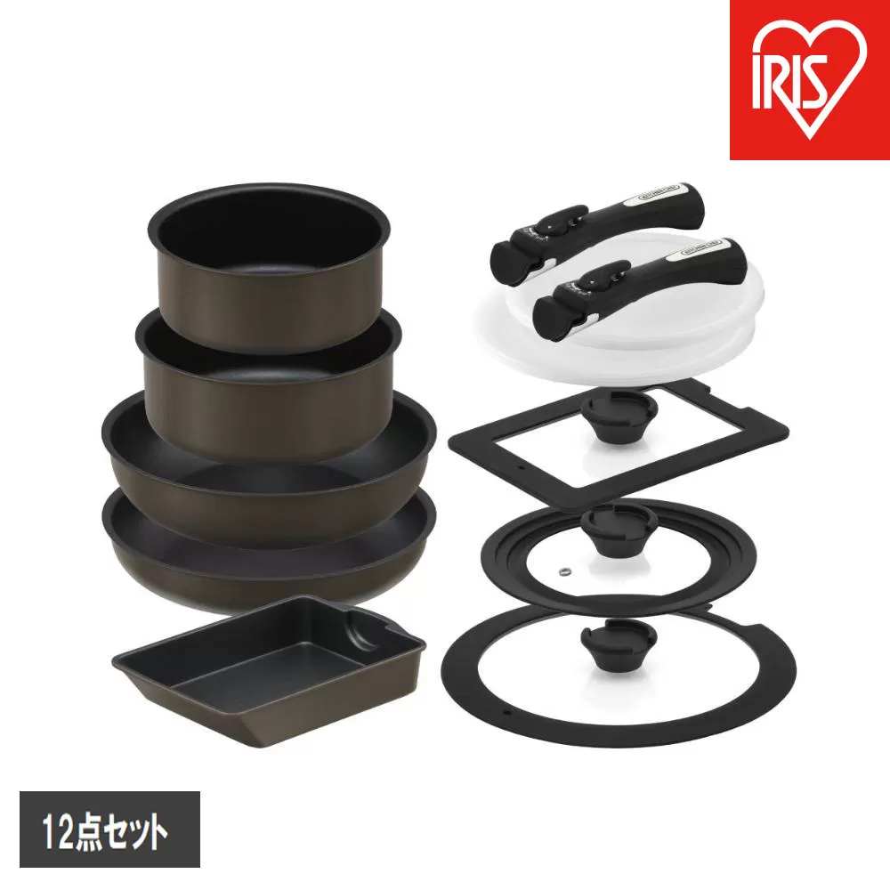 ダイヤモンドコートパン
マルチエッグパン入り12点セット IHガス火対応 MEGI-12S ブラウンメタリック