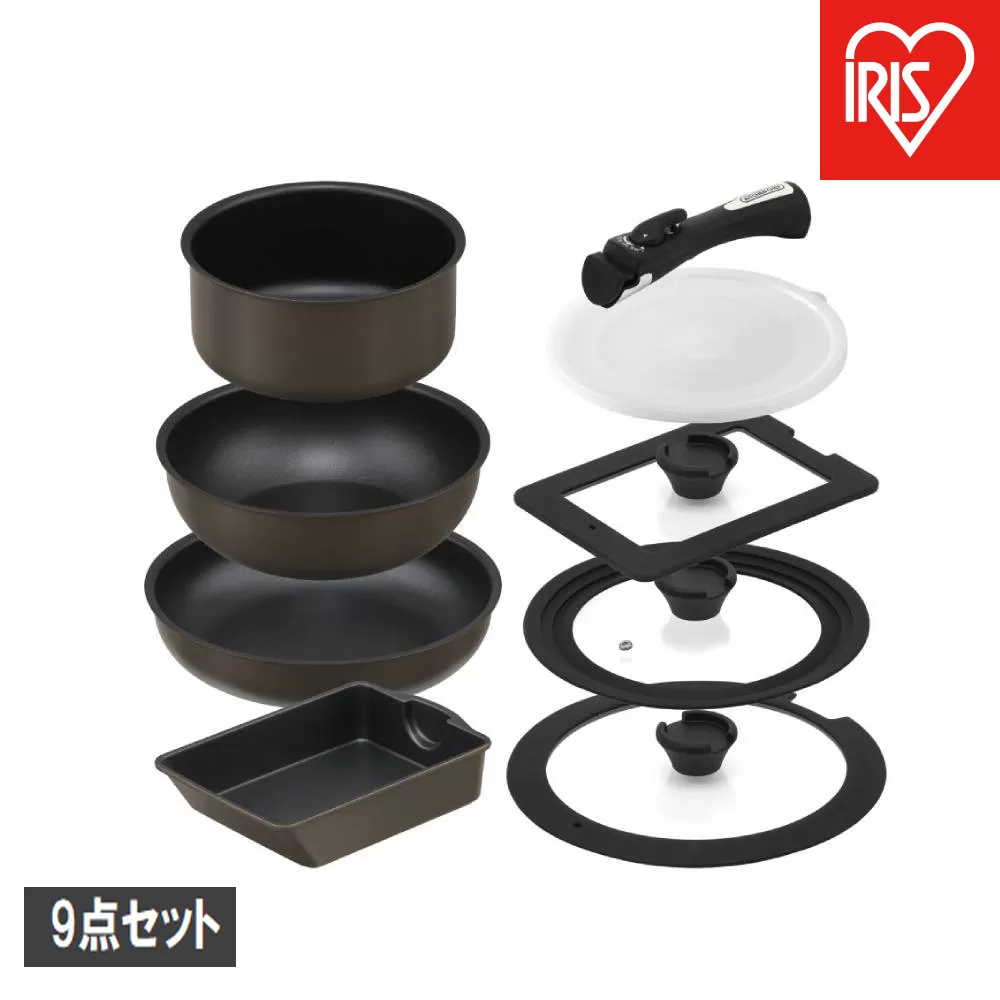 ダイヤモンドコートパン マルチエッグパン入り９点セット　ＩＨガス火対応 MEGI-9S ブラウンメタリック