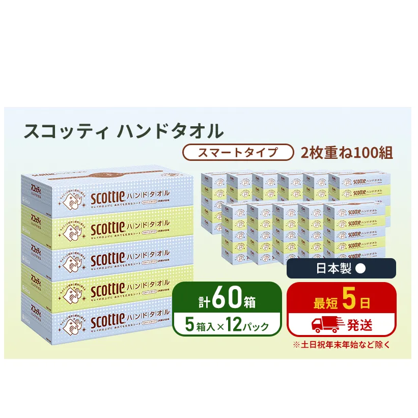 ペーパータオル スコッティ キレイの仕上げ 60箱 ( 5箱 × 12パック ) 