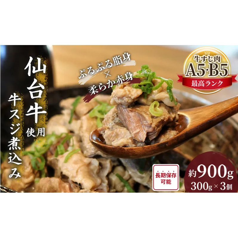 牛すじ煮込み 900g (300g×3個) セット 詰め合わせ 仙台牛 国産 牛 国産牛 国産牛肉 牛肉 肉 お肉 牛すじ 牛筋 煮込み 惣菜 化学合成添加物不使用 保存料不使用 湯煎 湯せん ボイル 牛すじ肉 すじ肉 ご飯のお供 ごはんのお供 宮城 宮城県 岩沼市