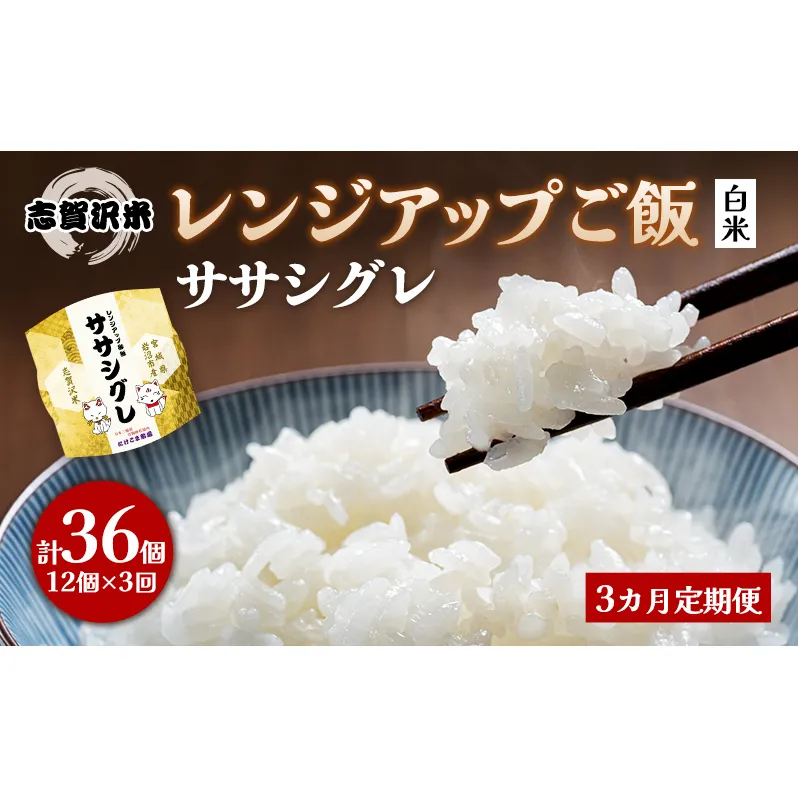 3ヵ月定期便ササシグレ志賀沢米レンジアップごはん12個セット お米 米 精米 パックごはん 岩沼市 志賀産