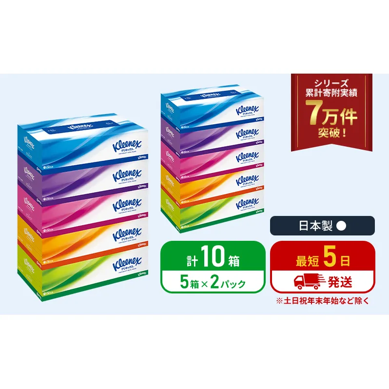 ティッシュ クリネックス ティシュー 5箱入×2パック ティッシュペーパー セット 柔らかい 節約 日用品 日用雑貨 消耗品 備蓄 備蓄品 備蓄用 防災 災害 ボックスティッシュ テッシュ ペーパー ローリングストック 宮城 岩沼市