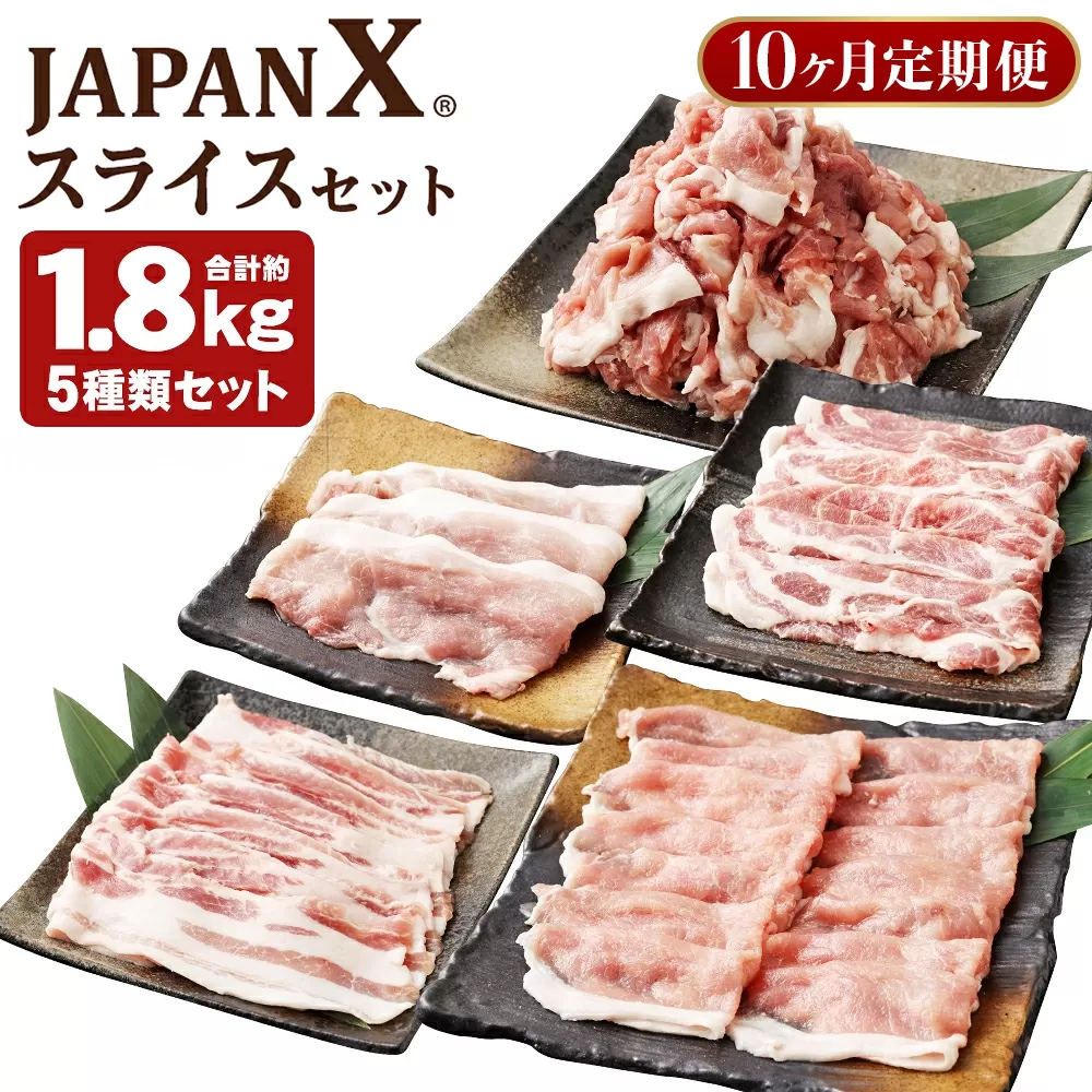【定期便10か月】JAPAN X5種スライスセット1.8kg 【真空パック・ロース・肩ロース・バラ・モモ・小間】　【04301-0552】