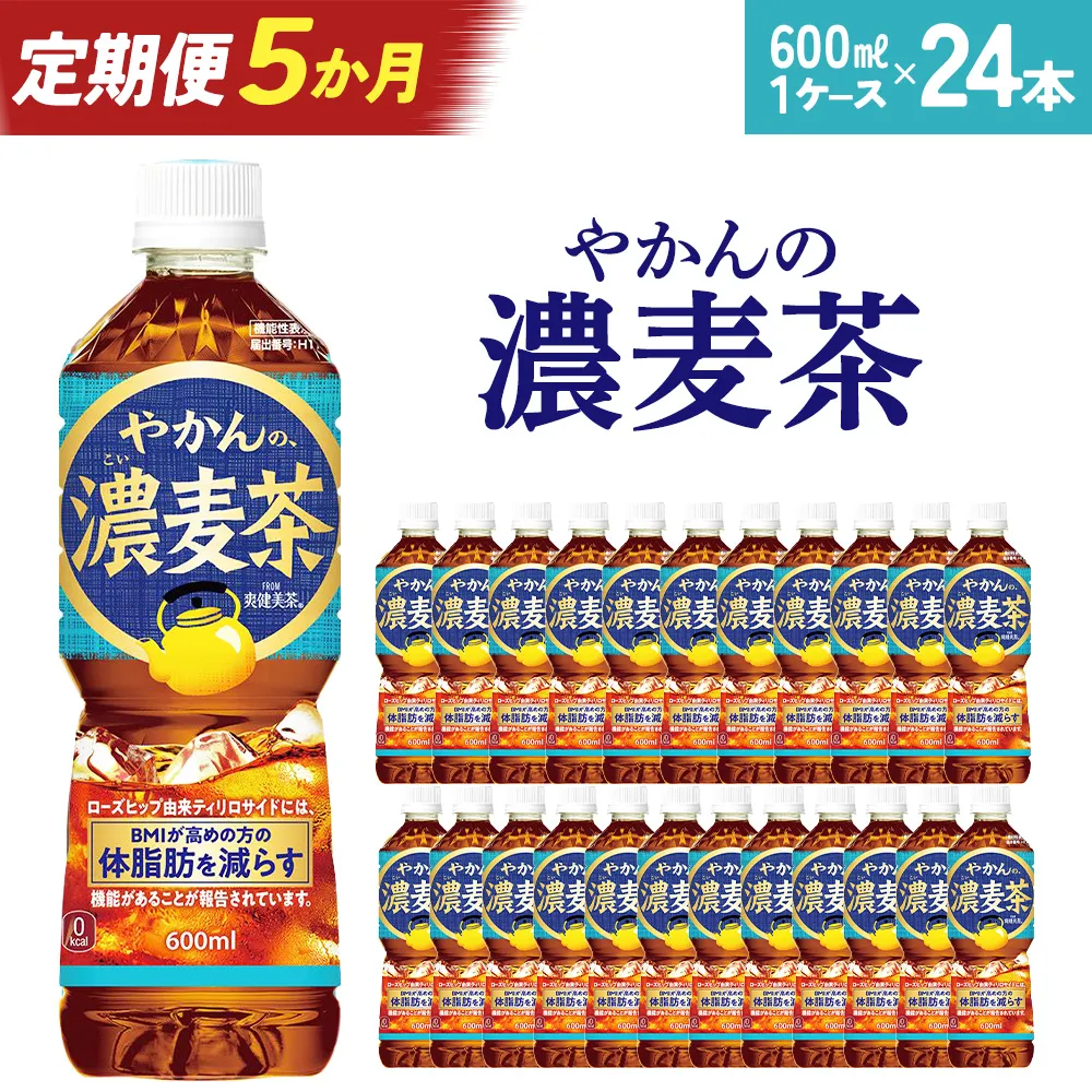 【5か月連続お届け】やかんの濃麦茶 from 爽健美茶 600ml PET×24本　コカコーラ 麦茶 茶 お茶 カフェインレス ペットボトル 常備 備蓄 定期便 蔵王 【04301-0931】