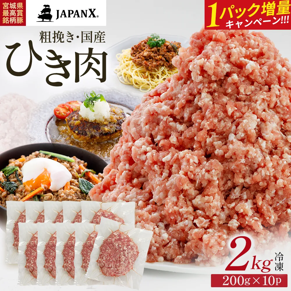 【期間限定・1パック増量キャンペーン！】JAPAN X ひき肉  200g×10  計2kg　豚肉 豚 ブランド豚 小分け 豚ひき肉 挽肉 ひき肉 ジャパンエックス 蔵王 人気【04301-0885】