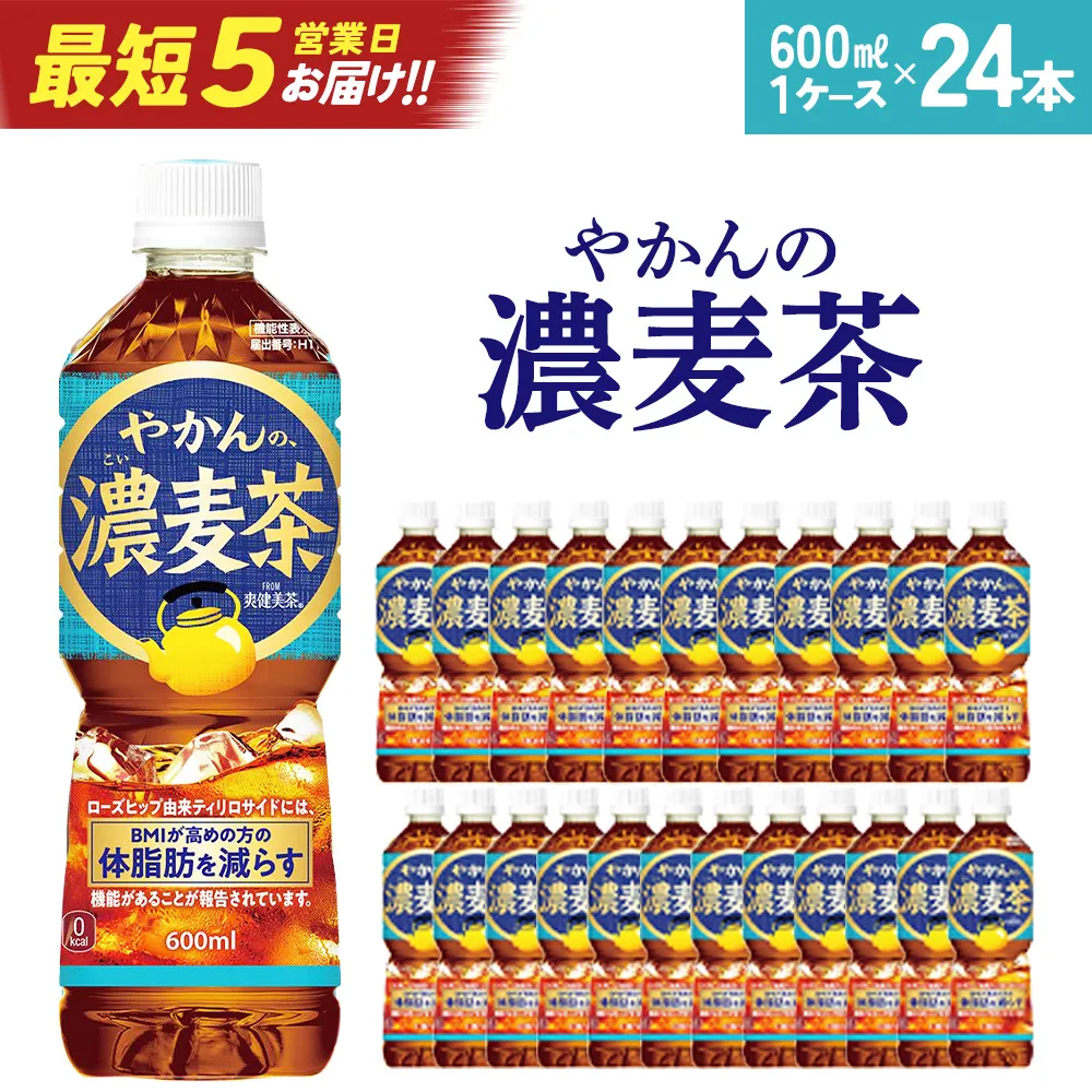【最短5営業日着！】やかんの濃麦茶 from 爽健美茶 600ml PET×24本　コカコーラ 麦茶 茶 お茶 カフェインレス ペットボトル 常備 備蓄 蔵王 【04301-0928】