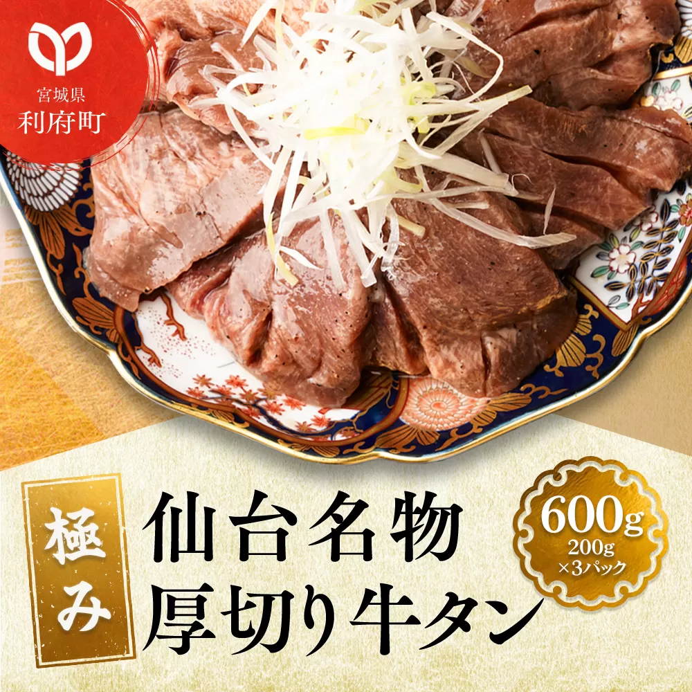 仙台名物 厚切り 牛タン 塩仕込み 600g(200g×3P) 牛たん スライス 塩味 宮城県利府町