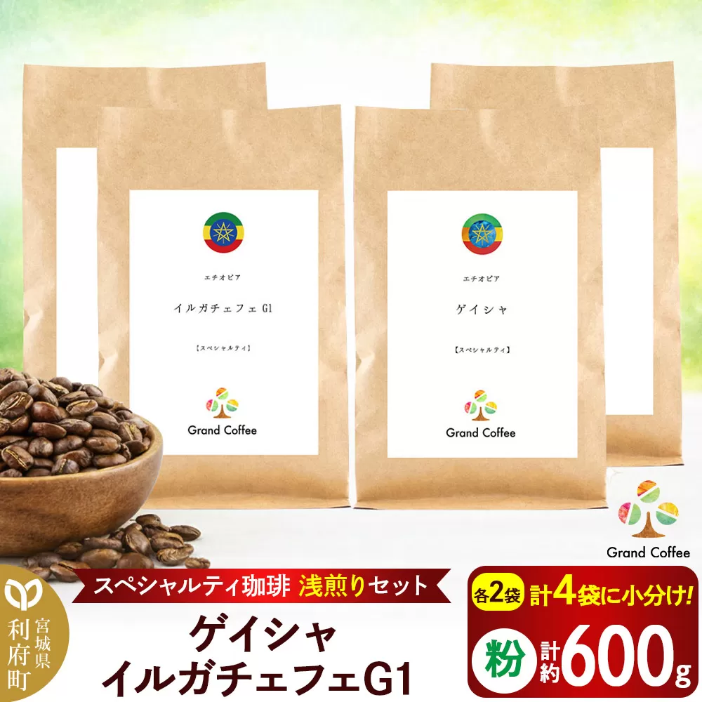 コーヒー 【スペシャルティ珈琲浅煎りセット】 2袋×2種類（計約600g） 宮城県利府町（粉） 宮城県利府町