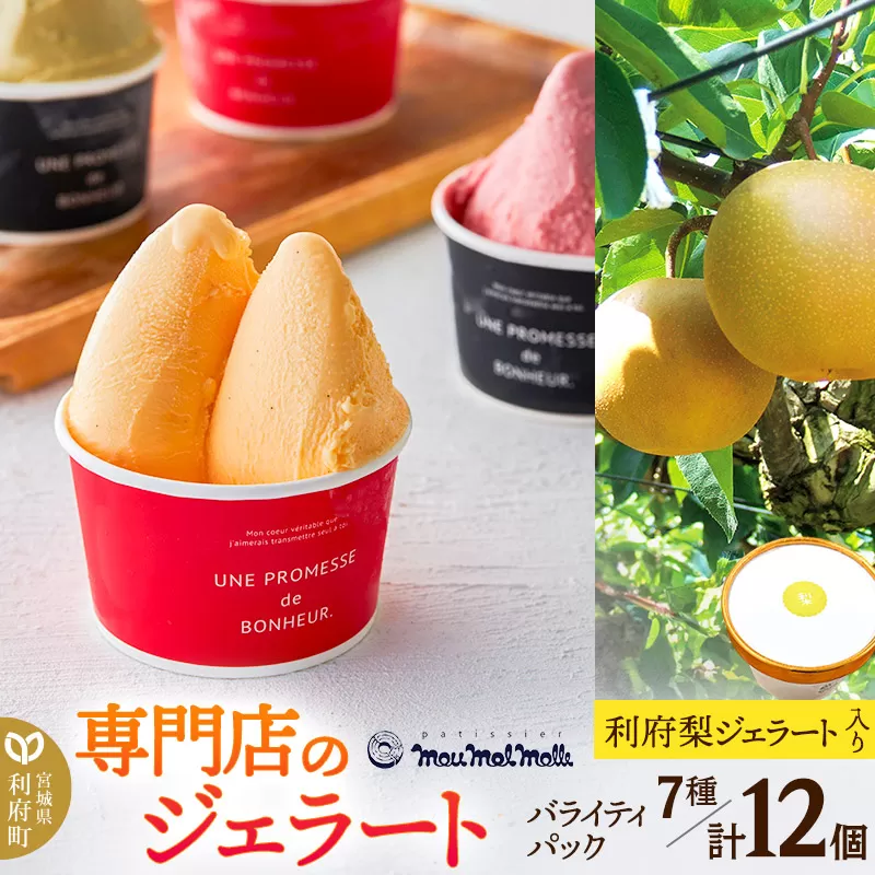 《12月24日までのお申込で年内発送間に合う》 利府梨ジェラート入り！ジェラートバラエティパック7種（計12個） 宮城県利府町