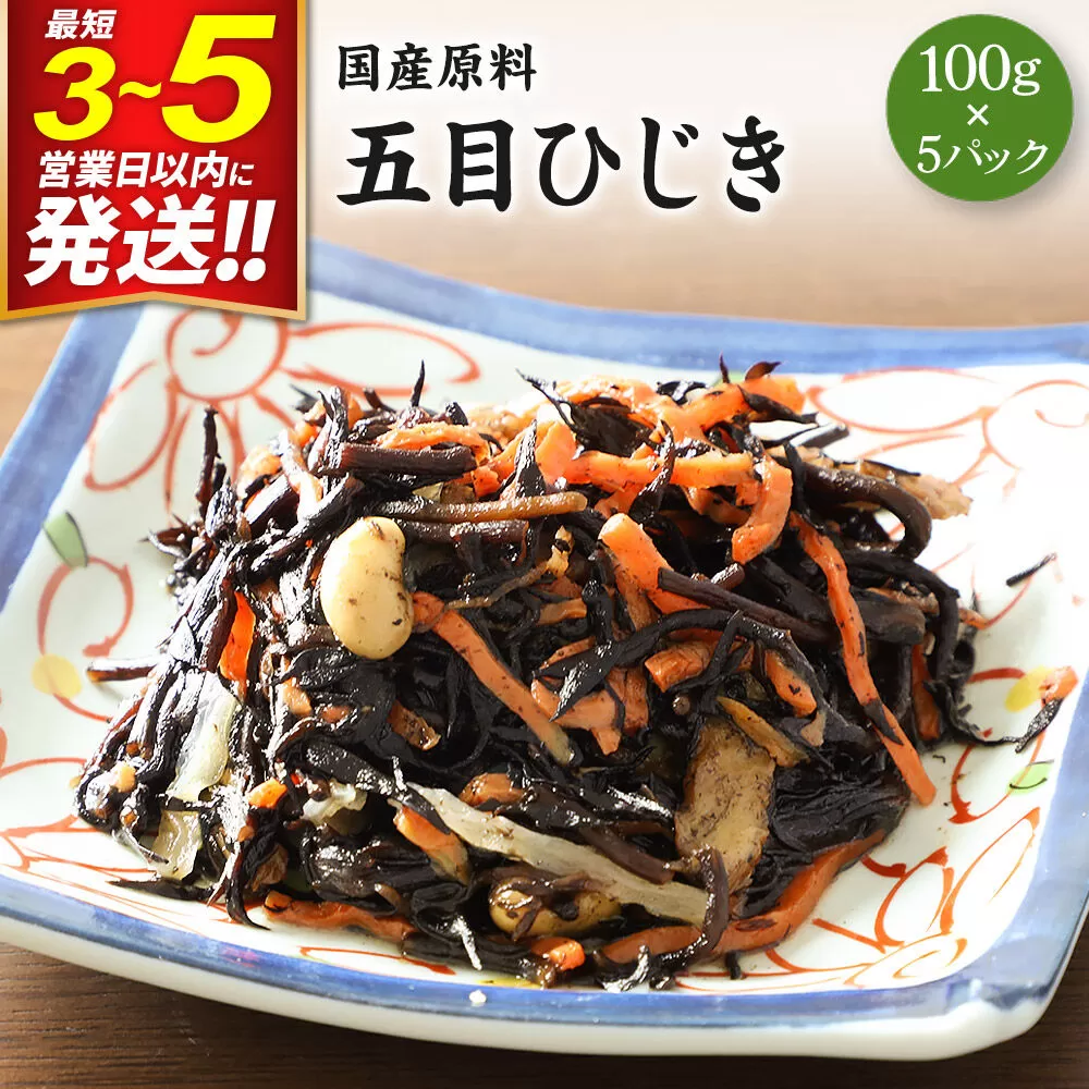 国産原料 五目ひじき 100g×5パック 最短3〜5営業日以内発送 [蒟蒻 こんにゃく コンニャク 人参 にんじん ニンジン 海藻 ヒジキ] 宮城県利府町