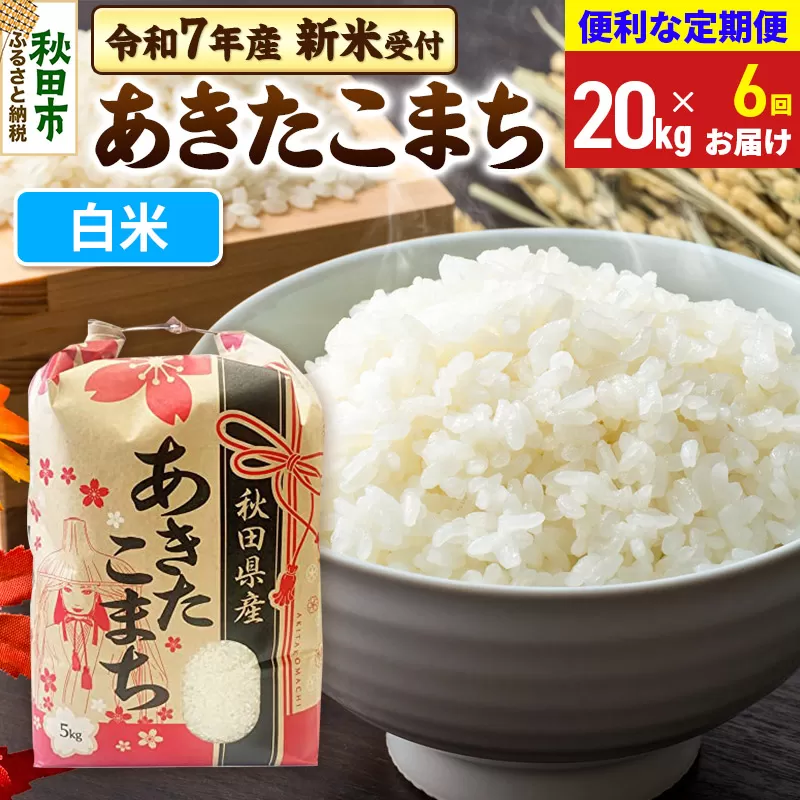 《令和7年産 新米受付》《定期便6ヶ月》 あきたこまち 20kg(5kg×4袋) 【白米】秋田県産 こまちライン