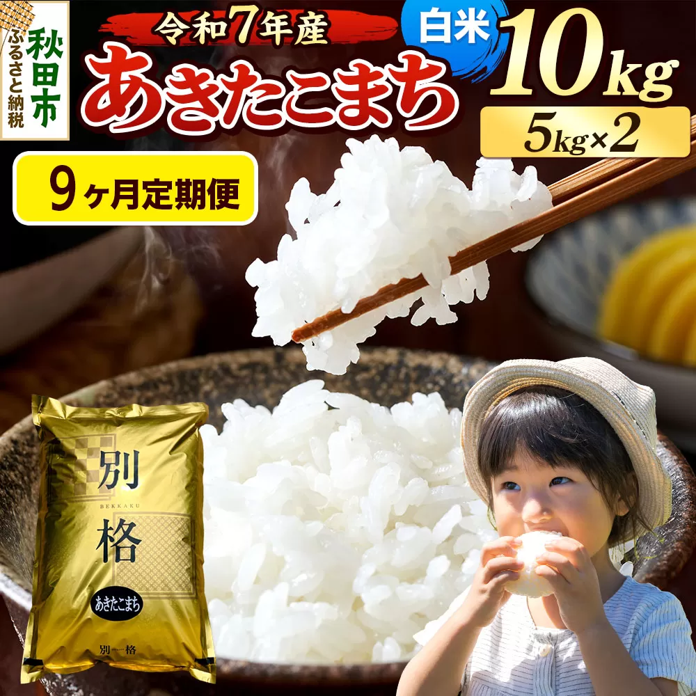 《令和7年産》《定期便9ヶ月》 米 あきたこまち 10kg（5kg×2袋） 【白米】 秋田県産 秋田県秋田市