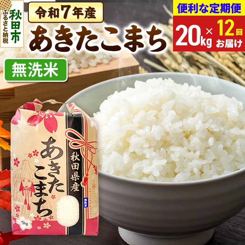 《定期便12ヶ月》 あきたこまち 20kg(5kg×4袋)  令和7年産 【無洗米】秋田県産 秋田県秋田市