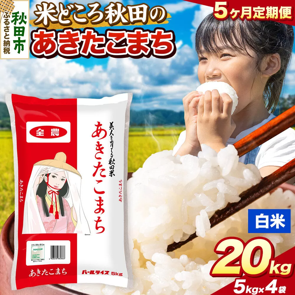 米《定期便5ヶ月》あきたこまち【白米】 米どころ秋田県産 令和7年産 精米 20kg（5kg×4袋） [米 お米 こめ 白米 精米 あきたこまち ブランド米 小分け ご飯 ごはん 米どころ 秋田県産 5kg袋] 秋田県秋田市