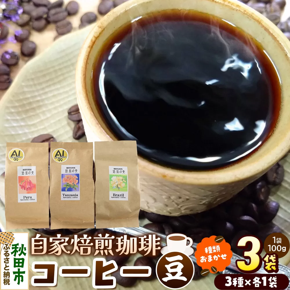 コーヒー 自家焙煎珈琲 豆 100g×おまかせ3種セット 計300g スペシャリティコーヒー 秋田県秋田市
