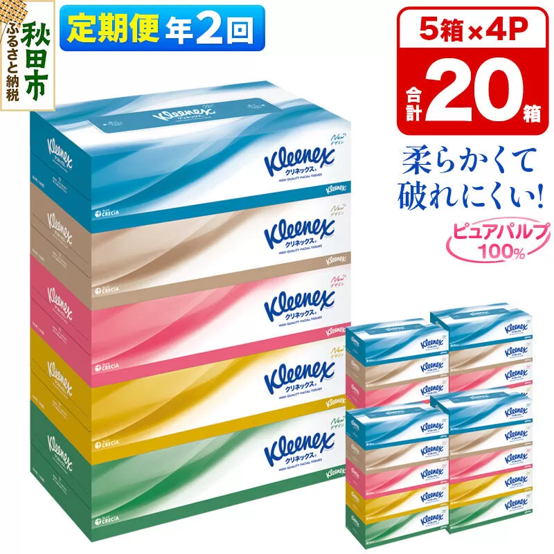 《6ヶ月ごとに2回お届け》定期便 ティッシュ クリネックス 20箱 5箱×4パック 秋田市オリジナル [ティッシュ ボックスティッシュ 定期便] 秋田県秋田市