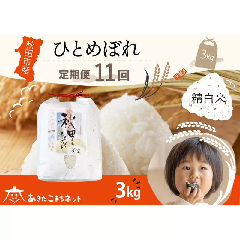 《定期便11ヶ月》ひとめぼれ 3kg 【白米】 秋田市産 秋田県秋田市