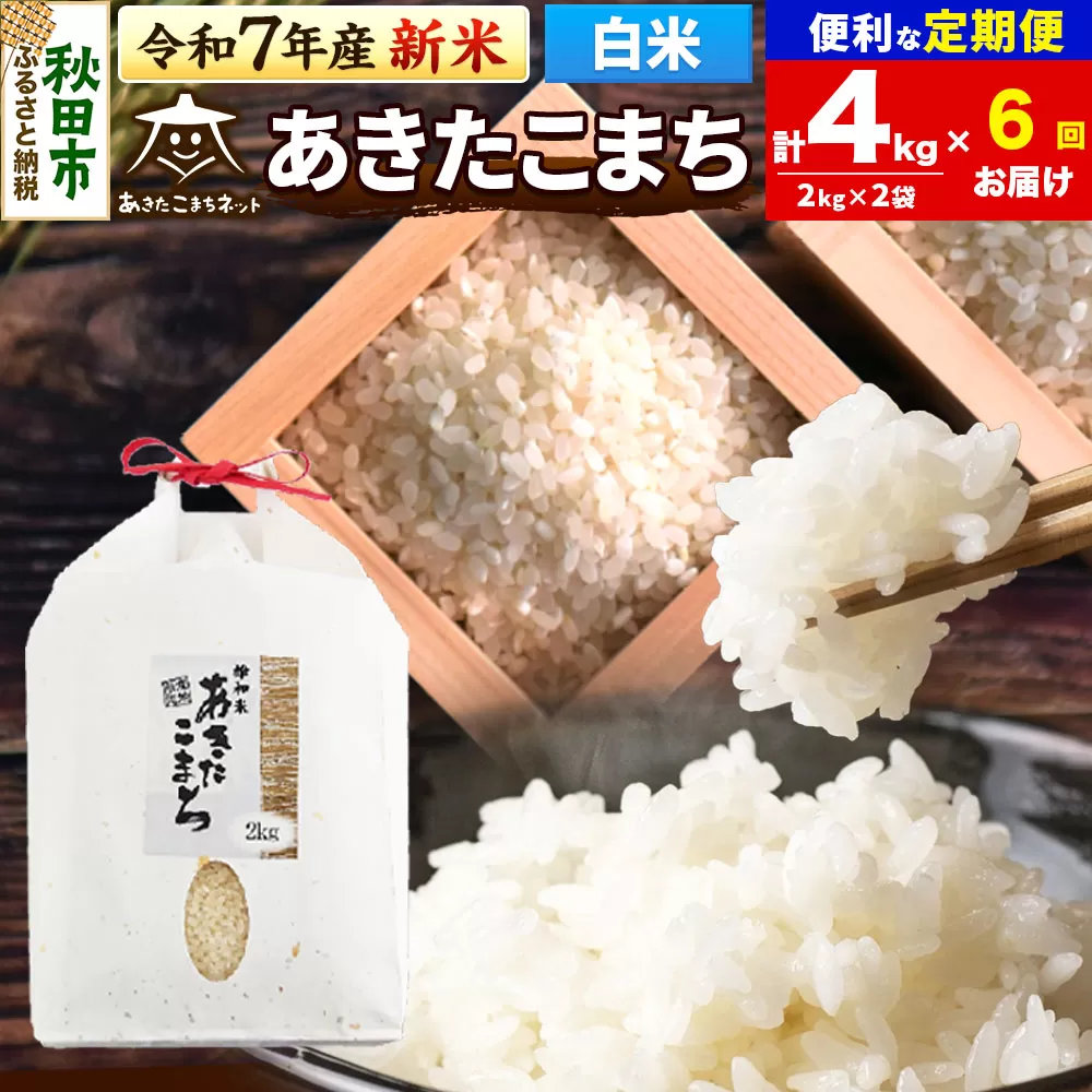 《令和7年産 新米受付》《定期便6ヶ月》あきたこまち 清流米 4kg(2kg×2袋)【白米】 秋田市雄和産