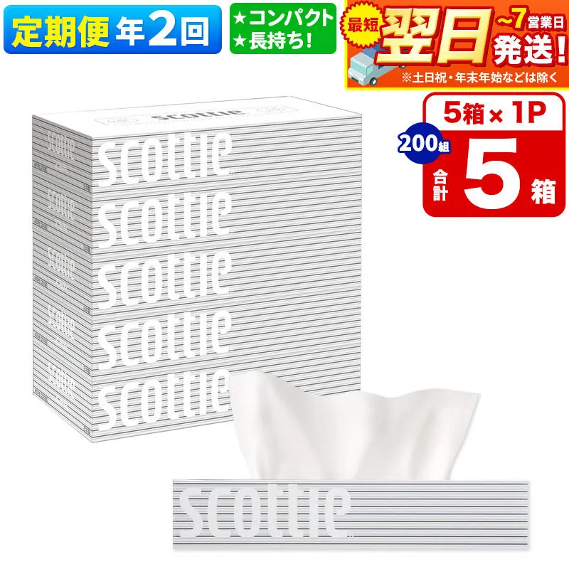 《6ヶ月ごとに2回お届け》定期便 ティッシュペーパー スコッティ ティシュー 5箱×1パック 秋田市オリジナル 最短翌日発送 [ティッシュ ボックスティッシュ] 秋田県秋田市