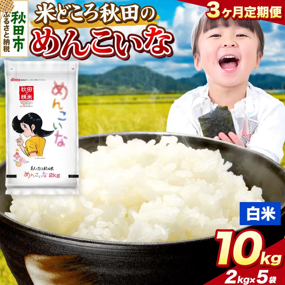 米《定期便3ヶ月》めんこいな【白米】 米どころ秋田県産 令和7年産 精米 10kg（2kg×5袋） [米 お米 こめ 白米 精米 ブランド米 小分け ご飯 ごはん 米どころ 秋田県産 2kg袋] 秋田県秋田市