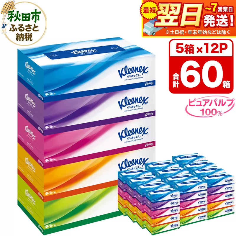 ティッシュ クリネックス ティシュー 5箱×12パック 日用品 最短翌日発送 秋田県秋田市