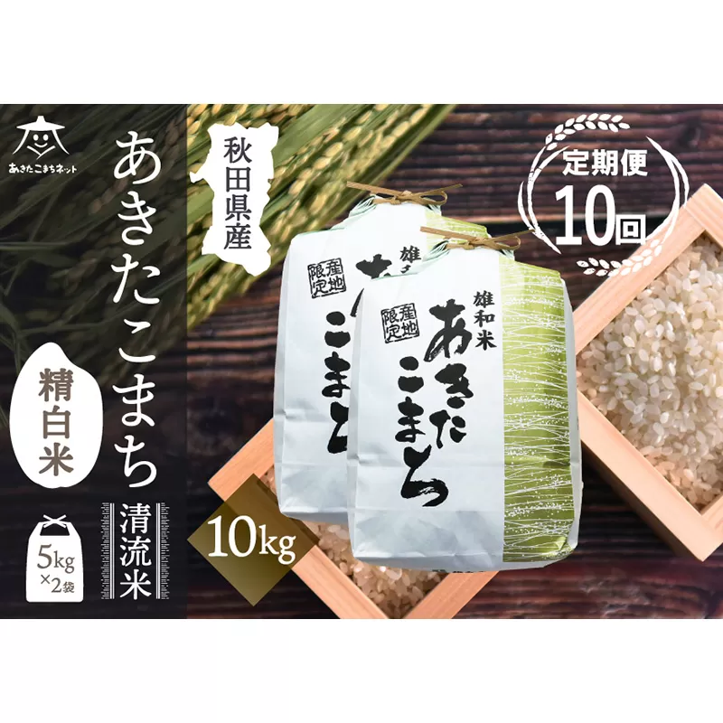 《定期便10ヶ月》あきたこまち 清流米 10kg(5kg×2袋)【白米】 秋田市雄和産 秋田県秋田市