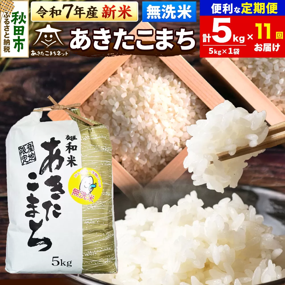 《令和7年産 新米受付》《定期便11ヶ月》あきたこまち 清流米 5kg 【無洗米】秋田市雄和産