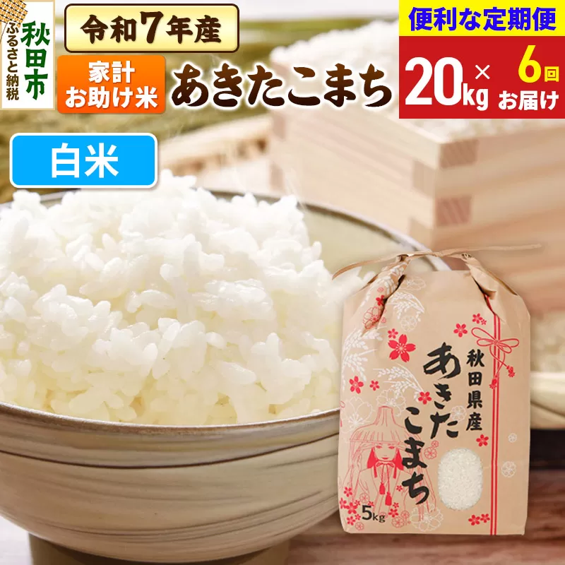 《定期便6ヶ月》 あきたこまち 家計お助け米 20kg(5kg×4袋)  令和7年産 【白米】秋田県産 秋田県秋田市