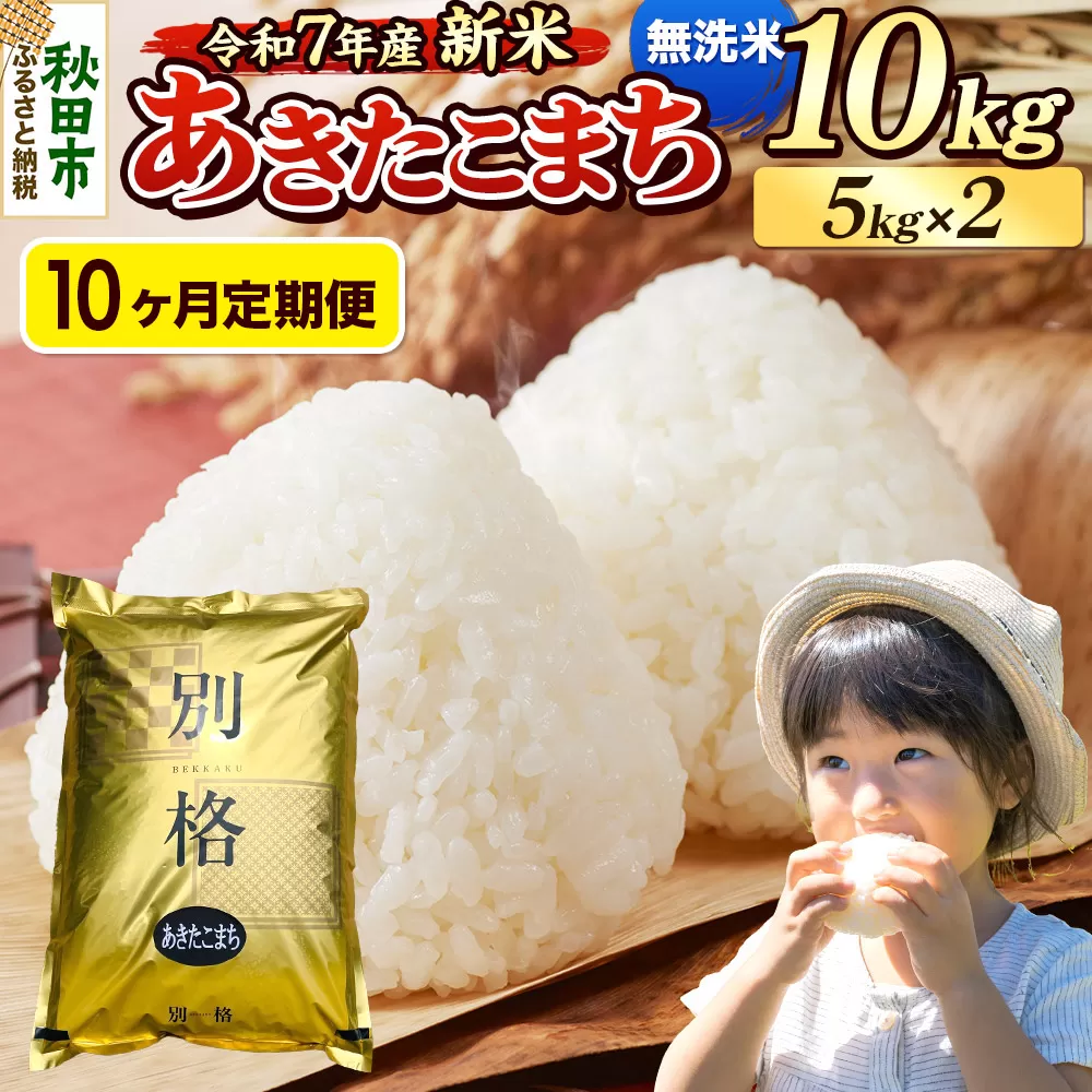 《令和7年産 新米》《定期便10ヶ月》 米 あきたこまち 10kg(5kg×2袋) 【無洗米】 秋田県産 秋田県秋田市
