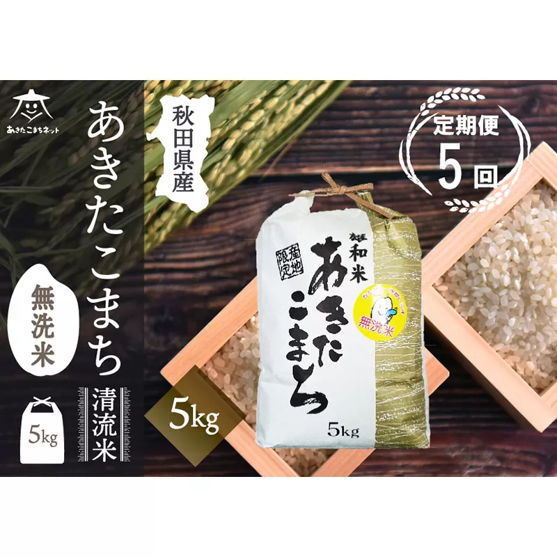 《定期便5ヶ月》あきたこまち 清流米 5kg 【無洗米】秋田市雄和産 秋田県秋田市