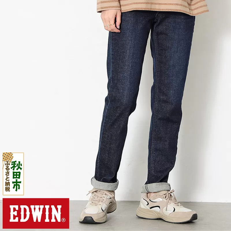 EDWIN LADIES インターナショナルベーシック 股上深め ゆったりストレートパンツ WOMENS【30インチ・濃色ブルー】ME403-126-30