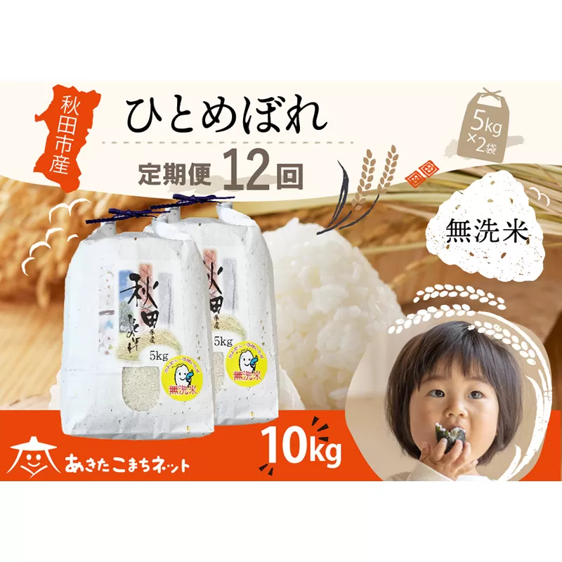 《定期便12ヶ月》ひとめぼれ 10kg(5kg×2袋) 【無洗米】秋田市産 秋田県秋田市