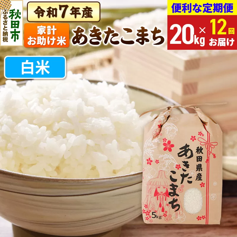 《定期便12ヶ月》 あきたこまち 家計お助け米 20kg(5kg×4袋)  令和7年産 【白米】秋田県産 秋田県秋田市