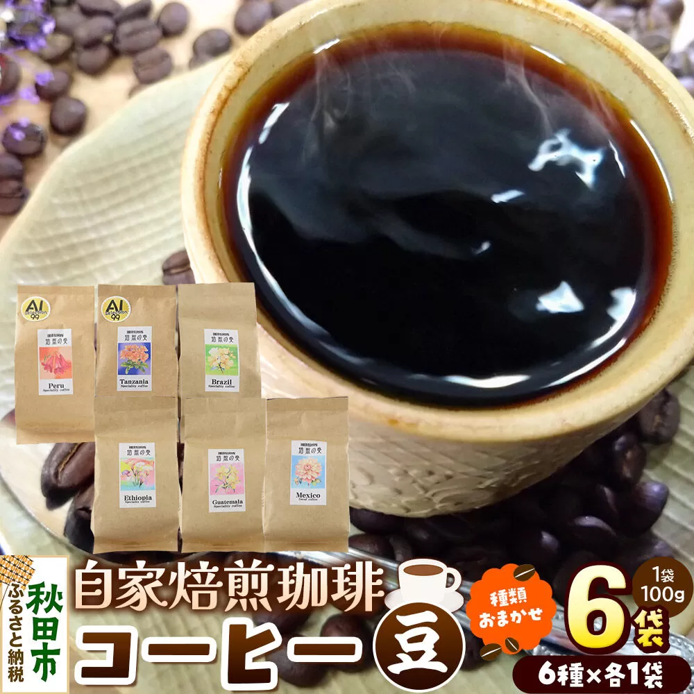 コーヒー 自家焙煎珈琲 豆 100g×おまかせ6種セット 計600g スペシャリティコーヒー [スペシャリティ コーヒー 豆 就労継続支援B型事業 アソート 飲み比べ] 秋田県秋田市