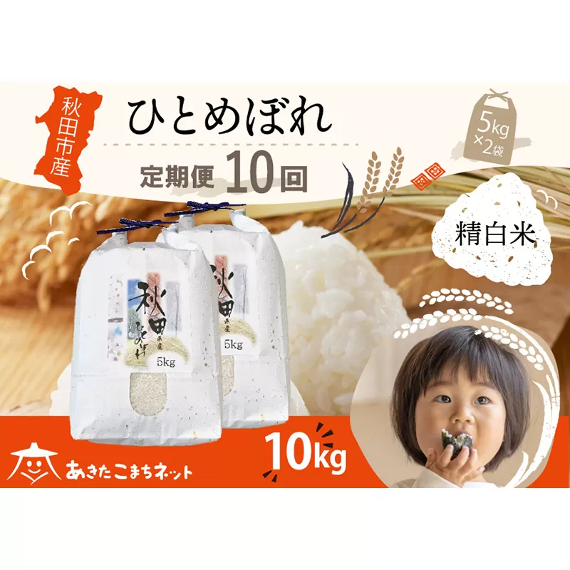 《定期便10ヶ月》ひとめぼれ 10kg(5kg×2袋)【白米】 秋田市産 秋田県秋田市