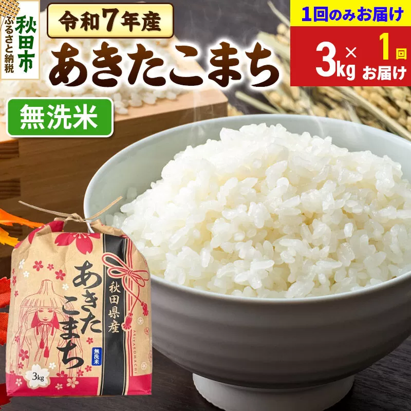 あきたこまち 3kg 令和7年産 【1回のみお届け】【無洗米】秋田県産 秋田県秋田市
