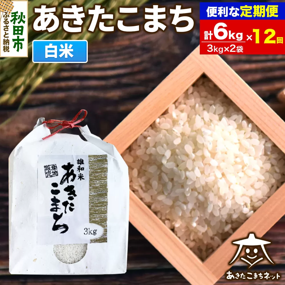 《定期便12ヶ月》あきたこまち 清流米 6kg(3kg×2袋)【白米】 秋田市雄和産 秋田県秋田市