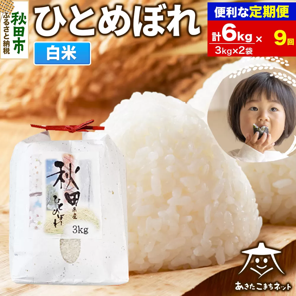 《定期便9ヶ月》ひとめぼれ 6kg(3kg×2袋) 【白米】 秋田市産 秋田県秋田市