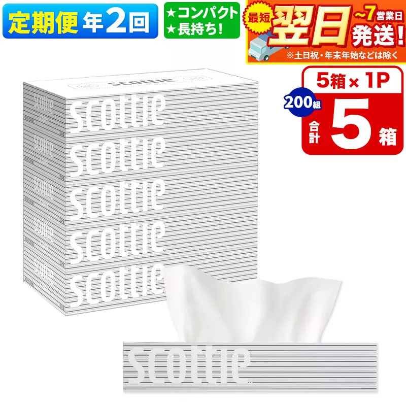 [6ヶ月ごとに2回お届け]定期便 ティッシュペーパー スコッティ ティシュー 5箱×1パック 秋田市オリジナル 最短翌日発送 秋田県秋田市