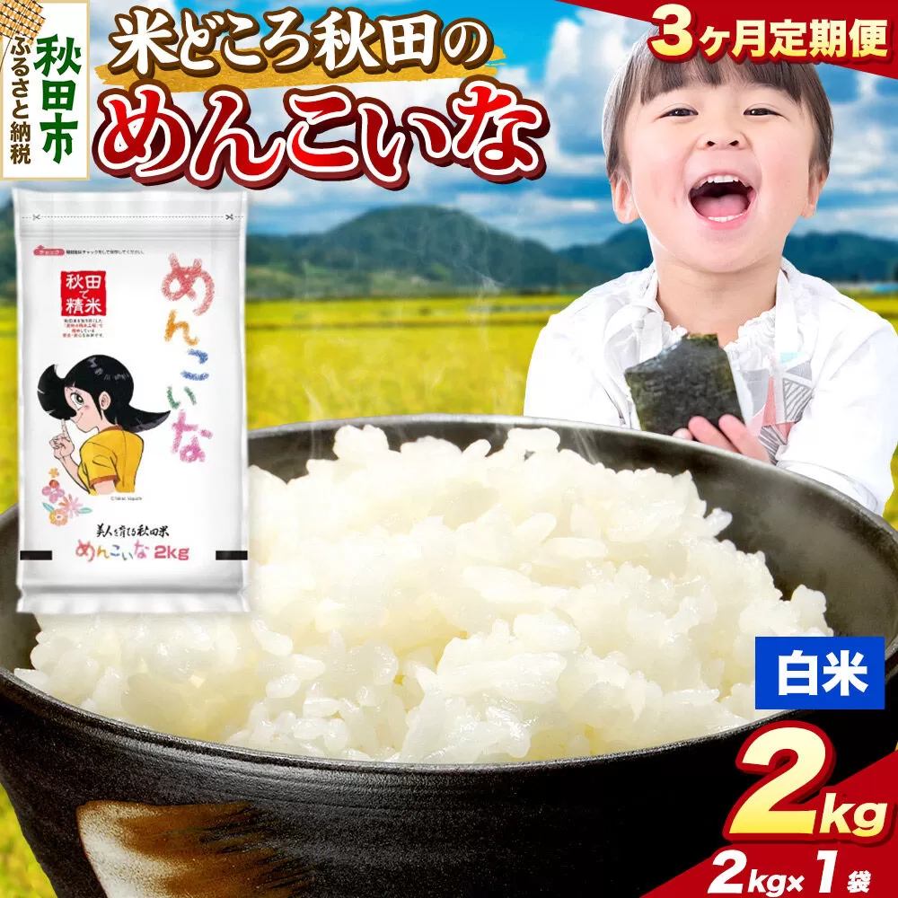 米《定期便3ヶ月》めんこいな【白米】 米どころ秋田県産 令和7年産 精米 2kg（2kg×1袋） [米 お米 こめ 白米 精米 ブランド米 小分け ご飯 ごはん 米どころ 秋田県産 2kg袋] 秋田県秋田市