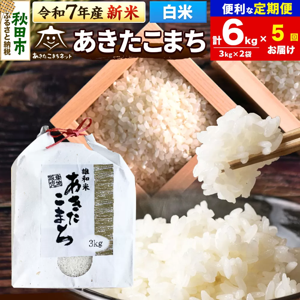 《令和7年産 新米受付》《定期便5ヶ月》あきたこまち 清流米 6kg(3kg×2袋)【白米】 秋田市雄和産