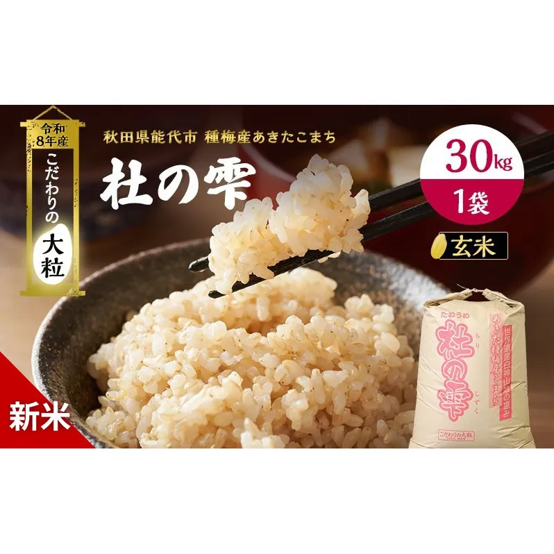 先行予約 新米 あきたこまち 玄米 杜の雫 30kg 秋田