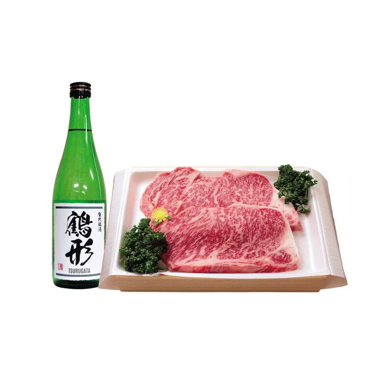 国産 牛肉 鶴形牛サーロインステーキ・大吟醸「鶴形」セット