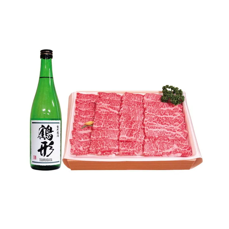 国産 牛肉 鶴形牛バラカルビ焼肉用・大吟醸「鶴形」セット