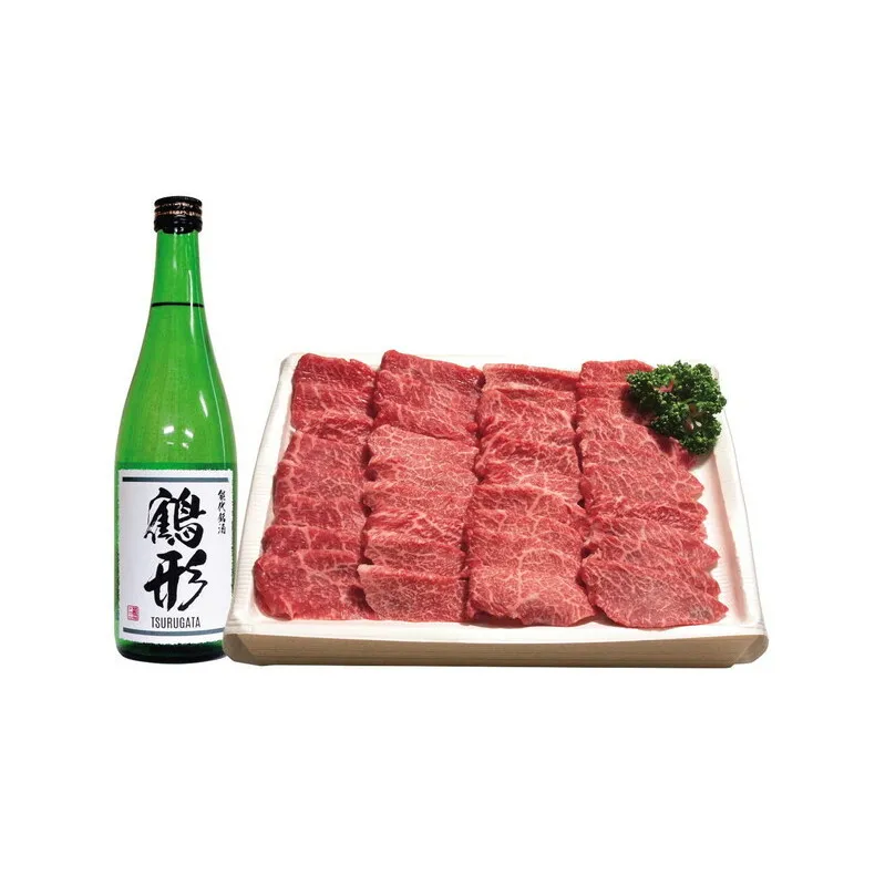 国産 牛肉 鶴形牛モモ焼肉用・大吟醸「鶴形」セット
