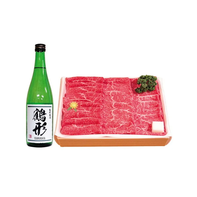 国産 牛肉 鶴形牛モモすきやき用・大吟醸「鶴形」セット